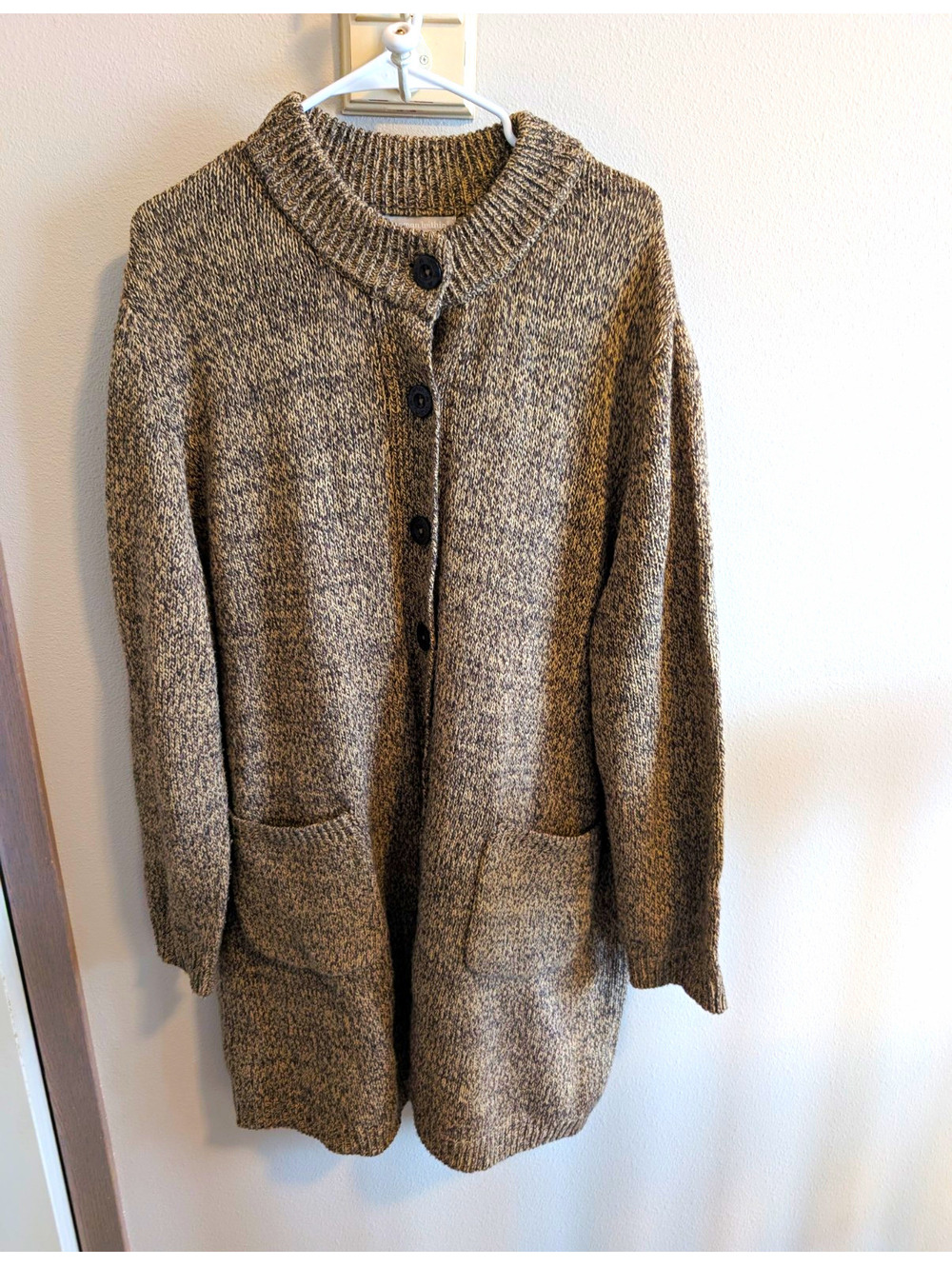 Woman Within 26/28 Plus Long Brown Heathered Knit Button Front Cardigan Pockets - Picture 1 of 5
